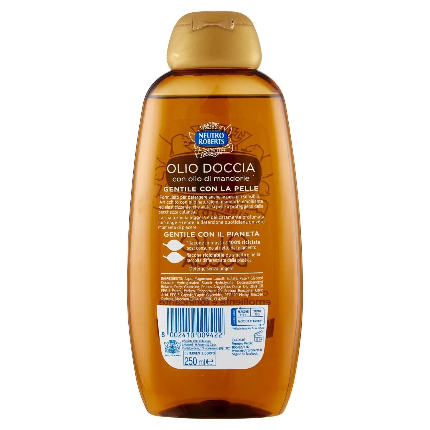 Олія для душу Neutro Roberts Olio Doccia з мигдальною олією 250 мл + тальк Felce Azzurra 100 г, фото №3