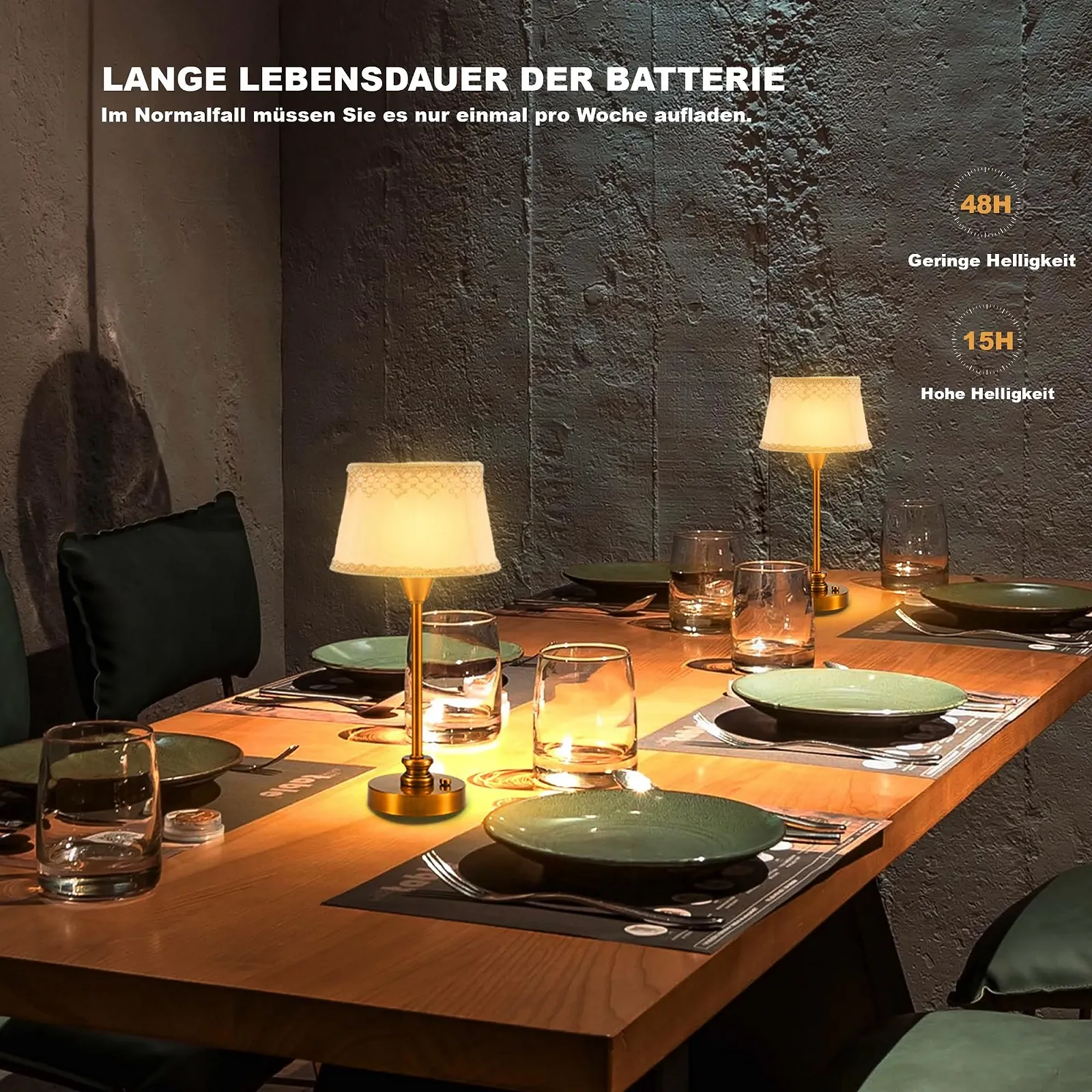 Настільна лампа OCEST бездротова акумуляторна димована тепле світло латунь, фото №3