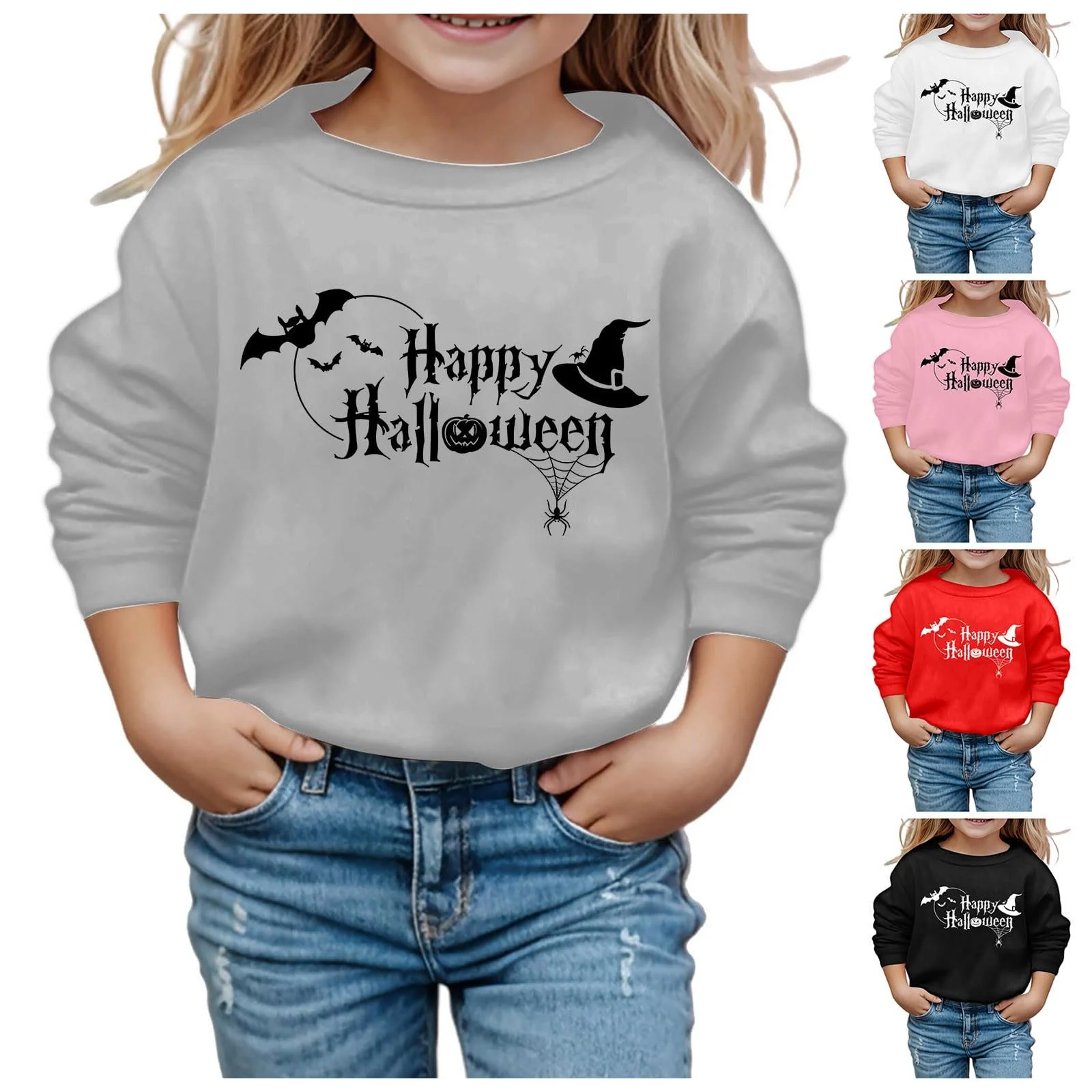 Світшот для дівчинки на Хелловін, зимовий, дитячий, теплий, зручний, з мультяшним принтом у стилі кежуал, фото №2