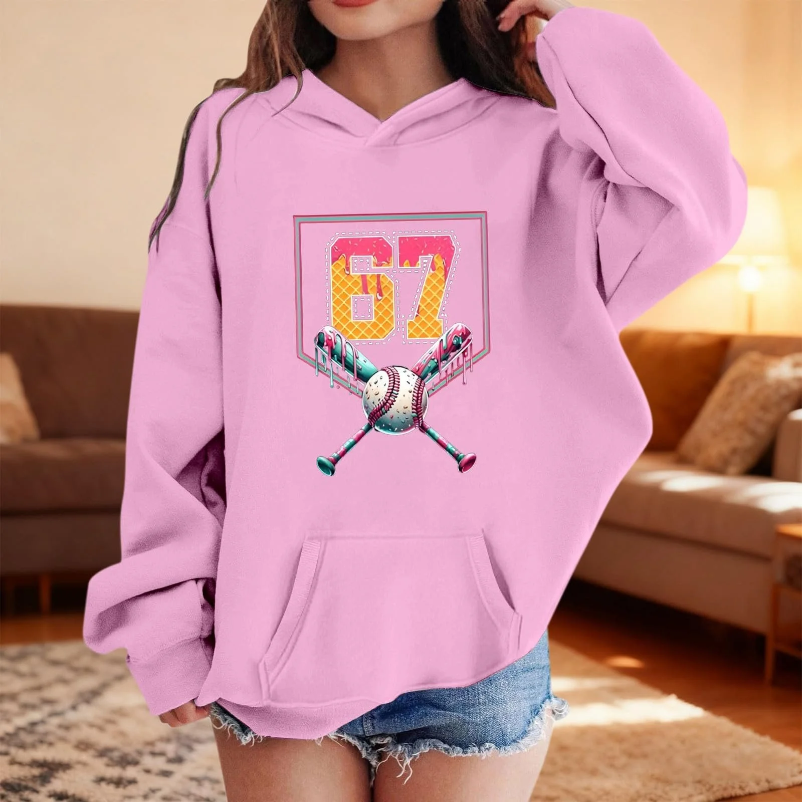 Худи для девочки 134 с графическим принтом и передним карманом, фото №3