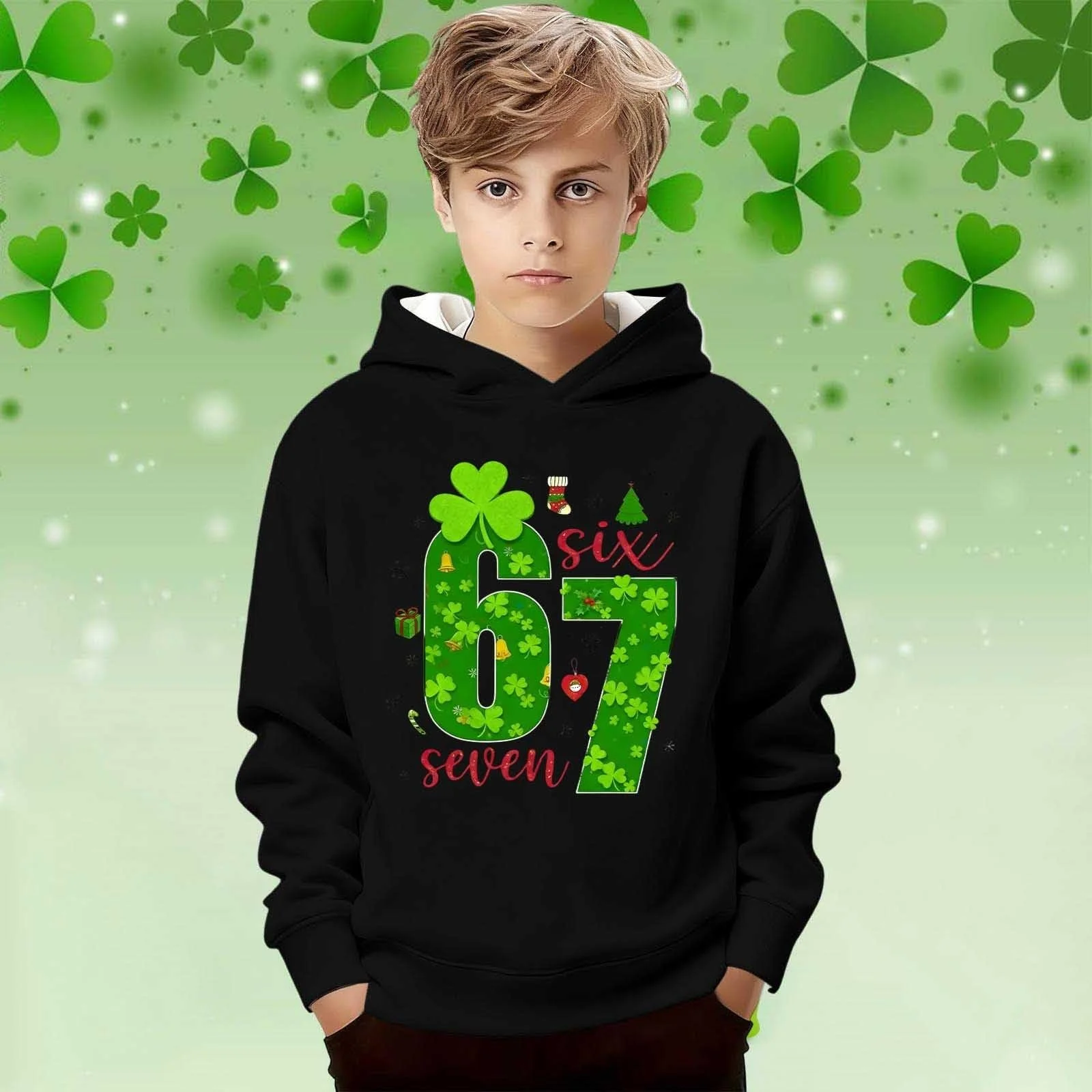 Пуловер St Patrick's Day для дівчат, з принтом, м'який фліс, фото №5