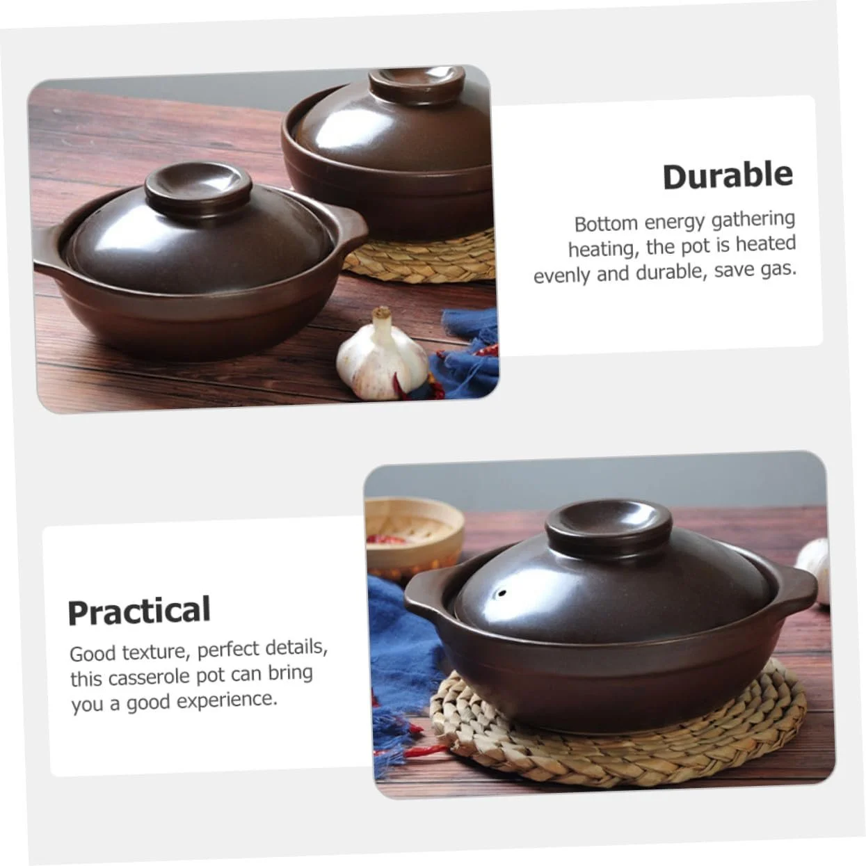 Кастрюля для тушения керамическая термостойкая с двойными ручками для газовых плит, фото №3