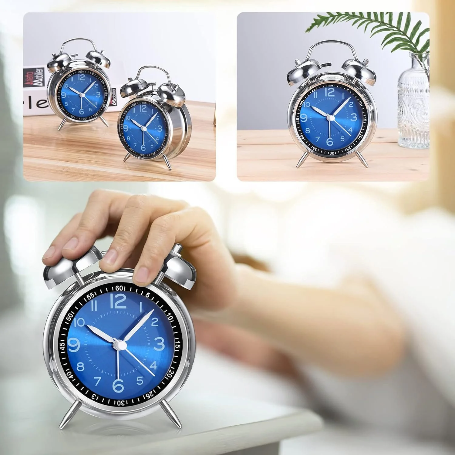 Будильник аналоговый YsyYey Винтажный с двумя колокольчиками Jewel Blue, фото №7