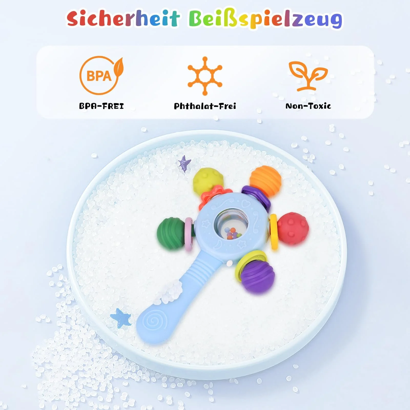 Брязкальце-прорізувач для немовлят Ергономічний та безпечний дизайн іграшки Синій, фото №6