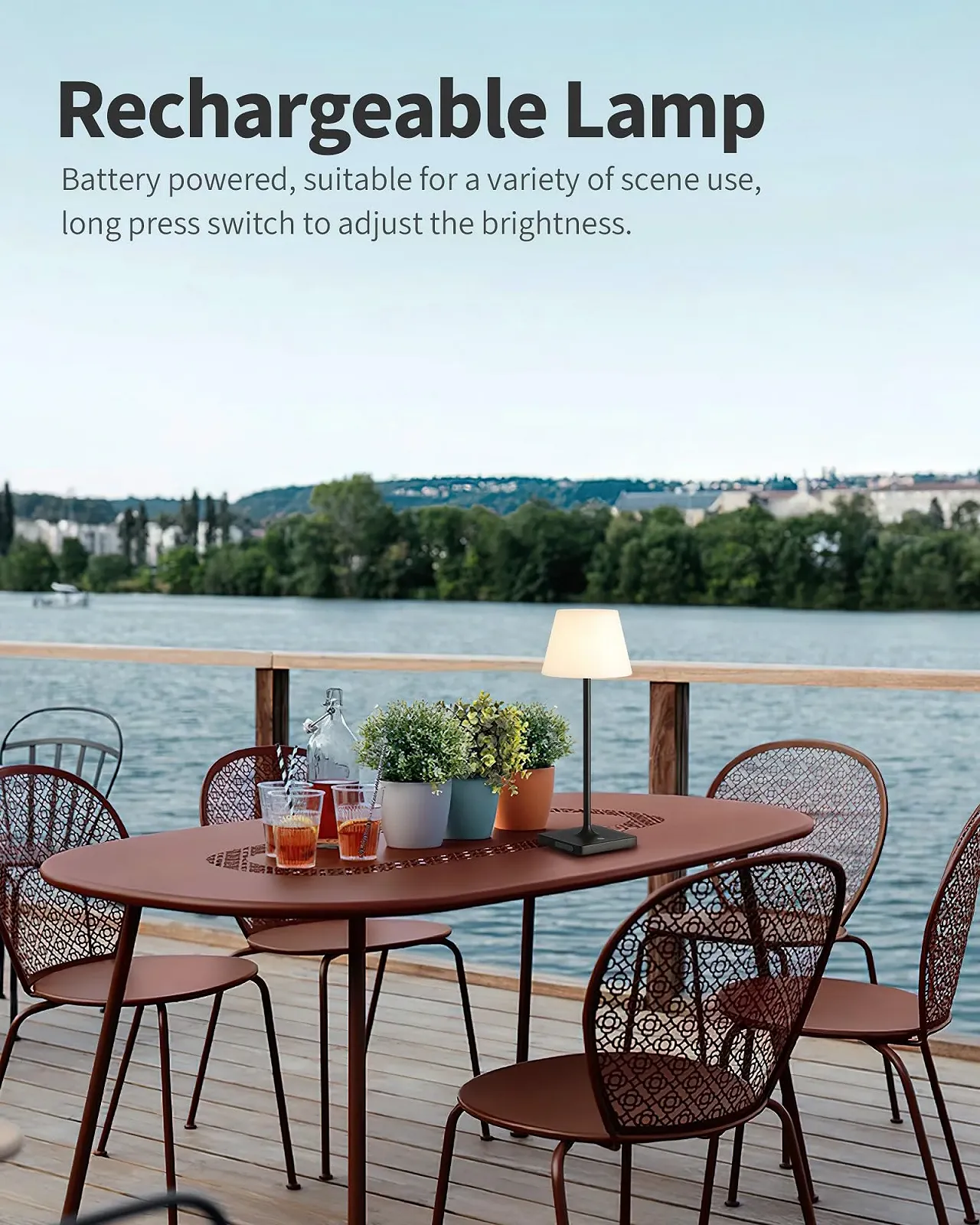 Настільна лампа LED Бездротова з акумулятором 4000 мАг Сенсорна Водонепроникна Чорна, фото №3