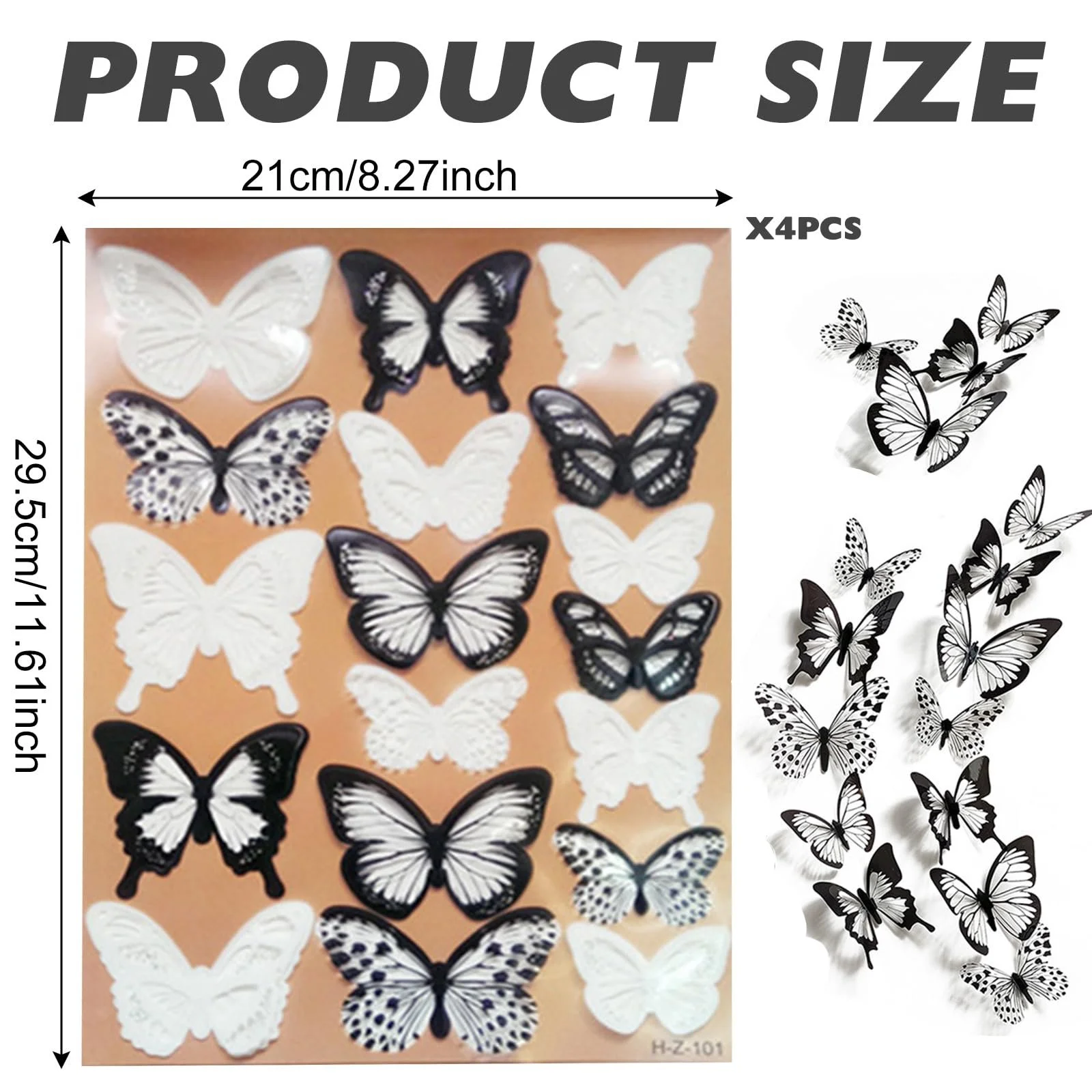 Наклейки на стену 3D Butterfly 72 шт черно-белые, фото №2