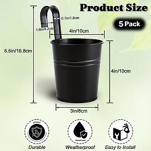 Підвісні квіткові горщики Набір із 5 штук Метал 10 см Чорний - Фото 1