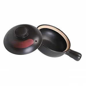 Горшок глиняный для приготовления с крышкой компактный плоское дно - Фото 1