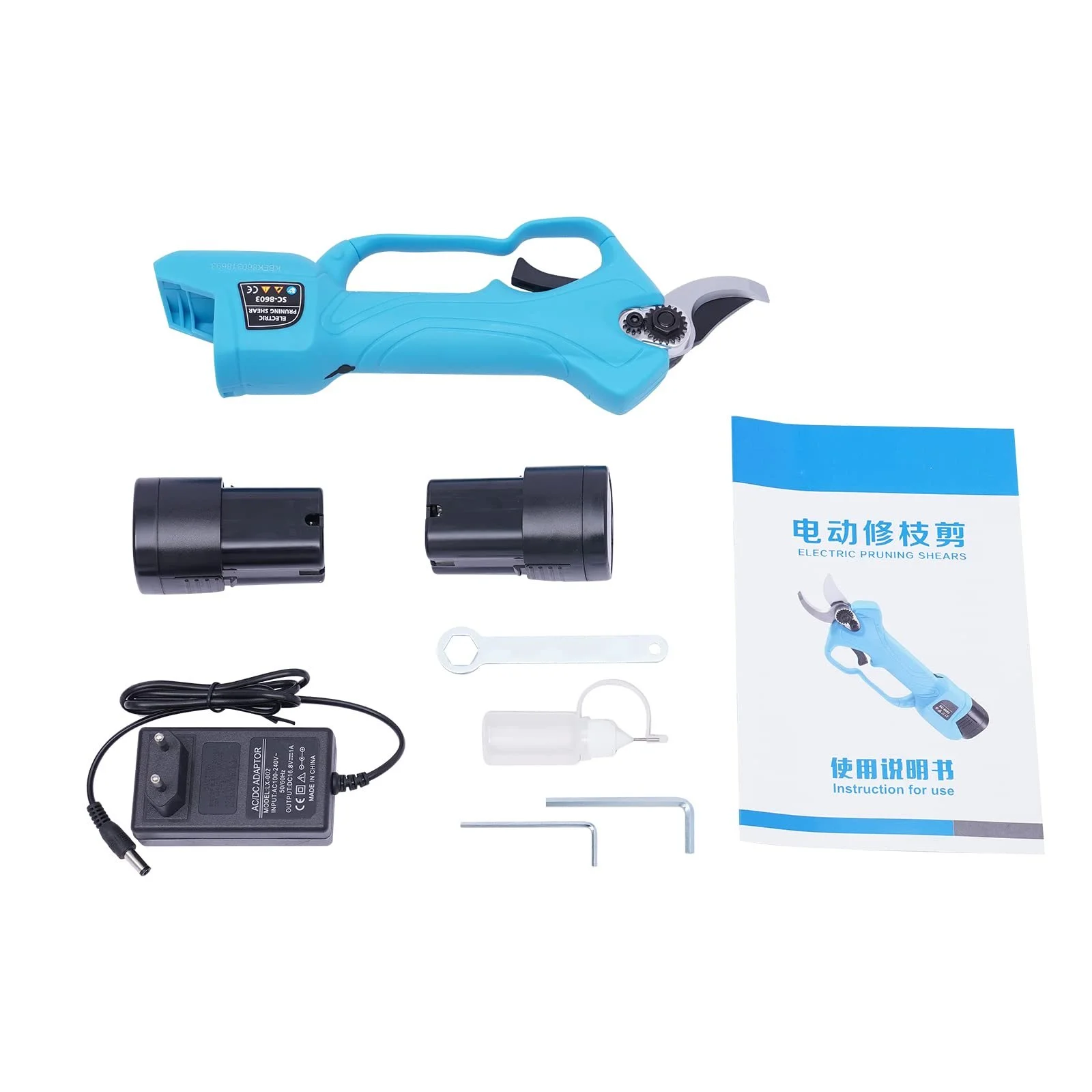 Електричний секатор SK5 сталь, нейлон, літієва батарея, безщітковий двигун, діаметр різу 25 мм, блакитний, фото №5