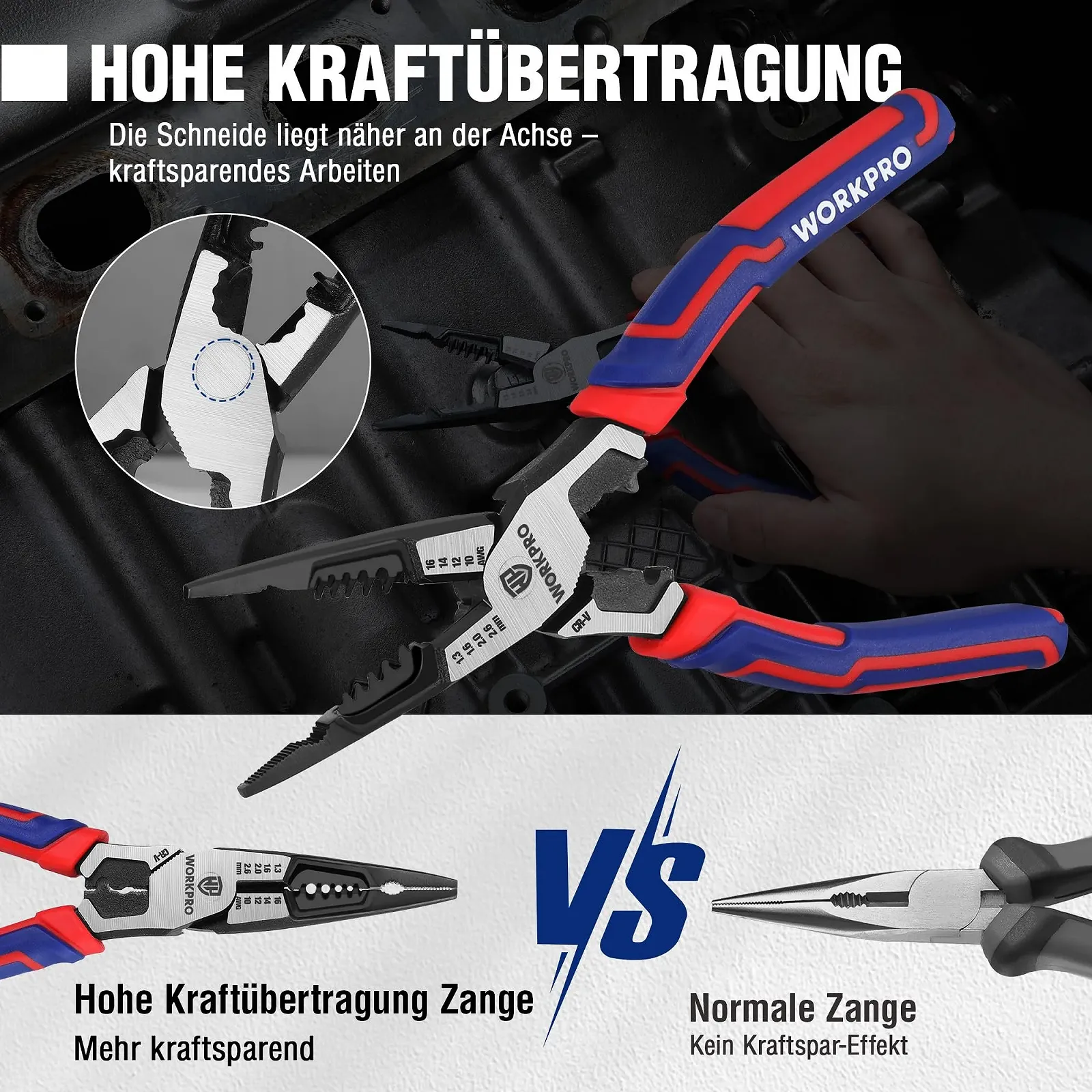 Плоскогубцы WORKPRO Длинногубцы 195 мм Плоскогубцы многофункциональные Cr-V сталь Кусачки для проволоки для зачистки кабеля Резка для DIY, профессионалов, DIY, ремонта, фото №6 Плоскогубцы WORKPRO Длинногубцы 195 мм Плоскогубцы многофункциональные Cr-V сталь Кусачки для проволоки для зачистки кабеля Резка для DIY, профессионалов, DIY, ремонта, фото №6