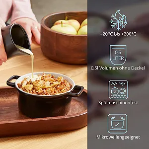 Гусятниця для запікання KHG керамічна кругла з кришкою 0.5 л чорна synthetic.ua - Фото 1