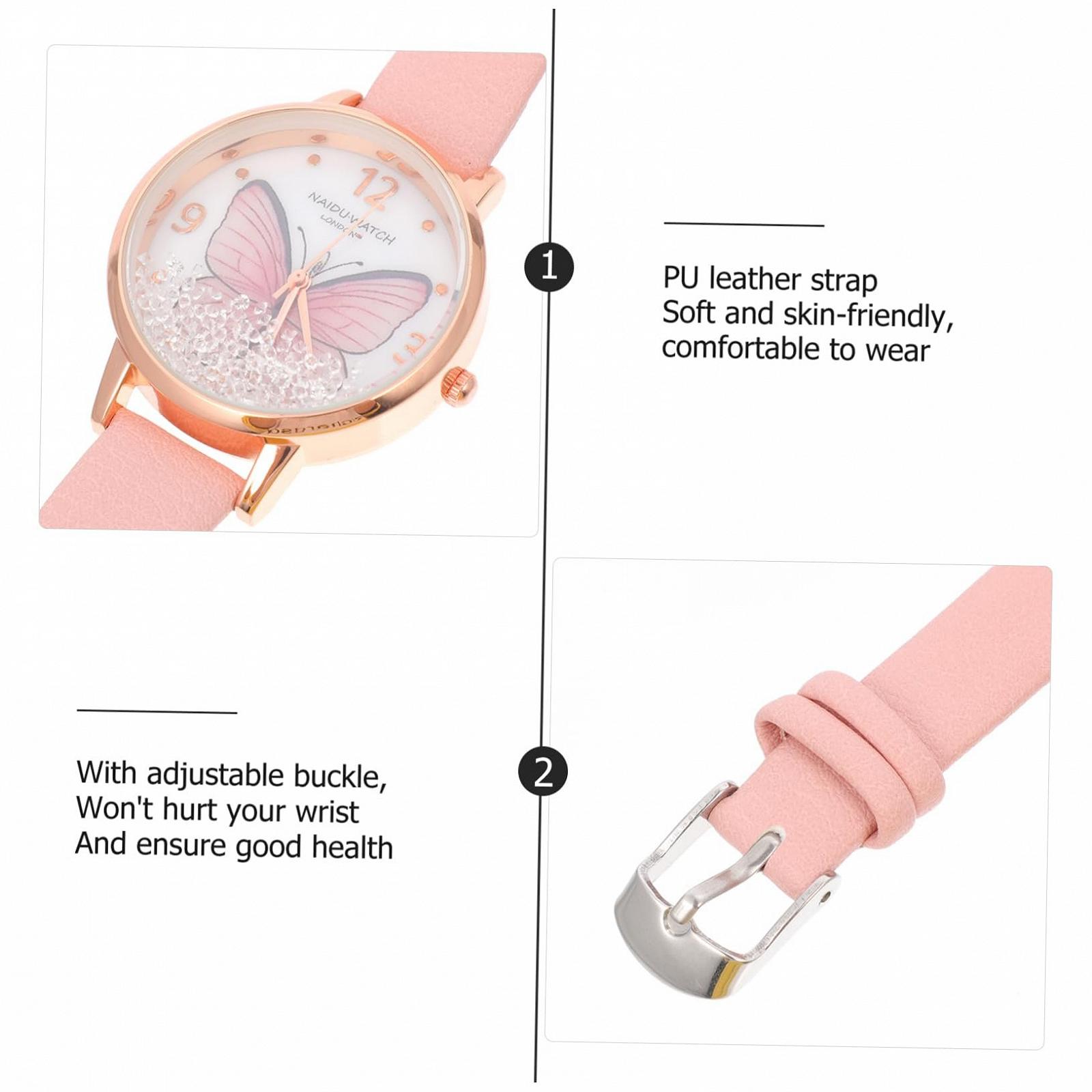 Часы LIFKOME Кварцевые С Кожаным Ремешком С Дизайном Бабочки Большие Цифры Устойчивые К Царапинам Удобные в Носке, фото №7