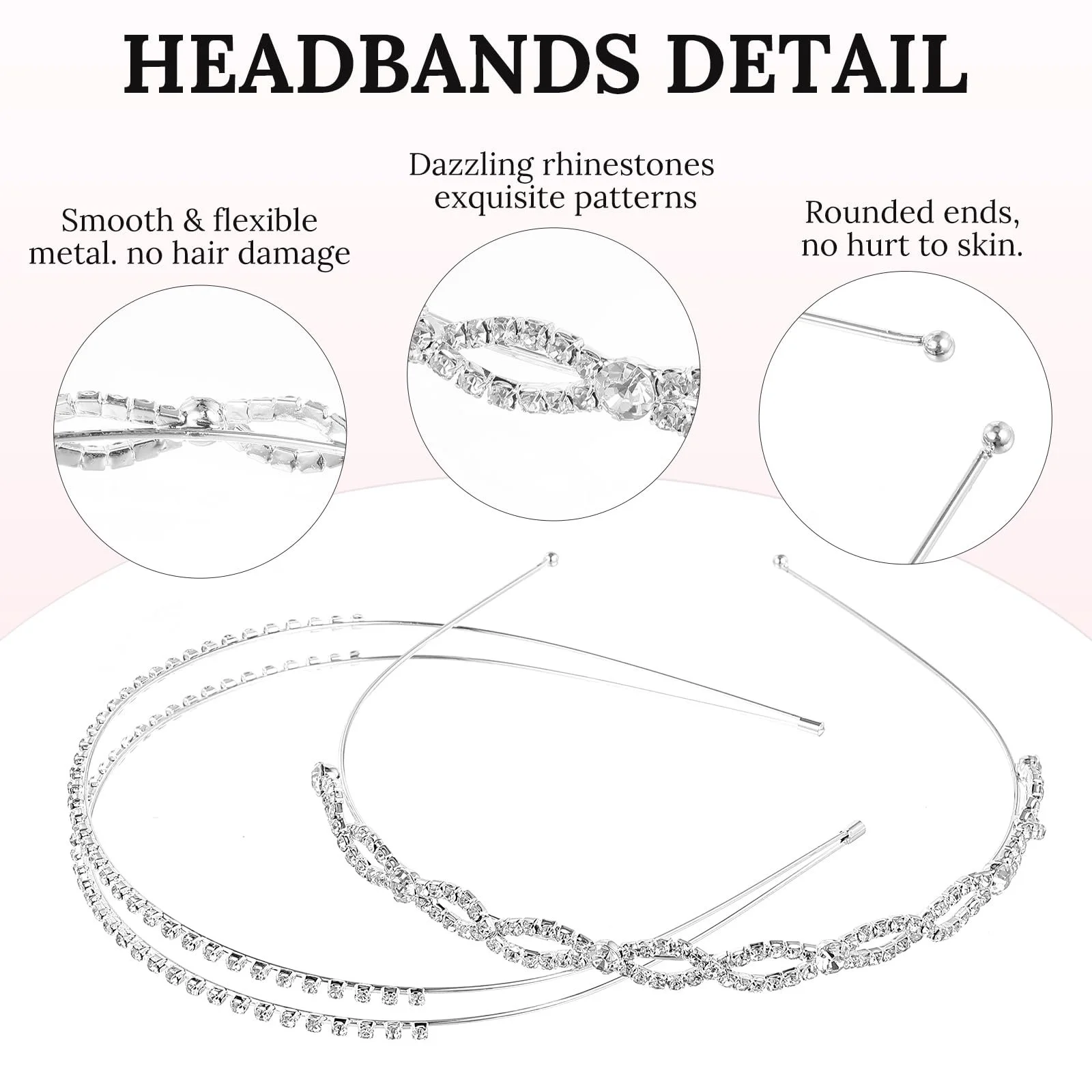 Набір обручів для волосся зі стразами сріблястого кольору (4 шт.), фото №4