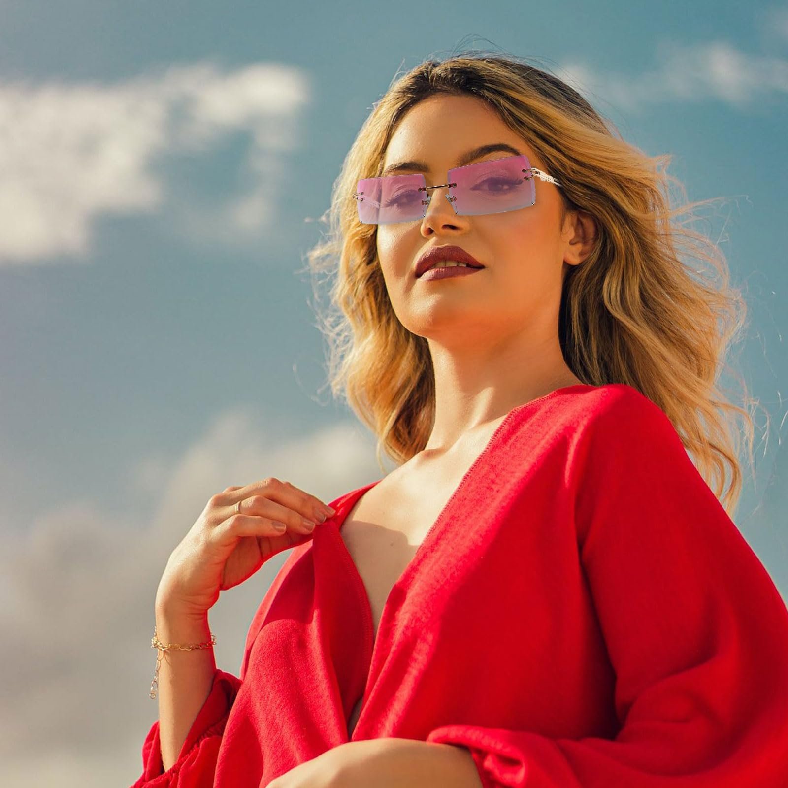 Сонцезахисні окуляри Прямокутні Безрамкові EUPSIIU 4 пари для жінок і чоловіків, фото №4