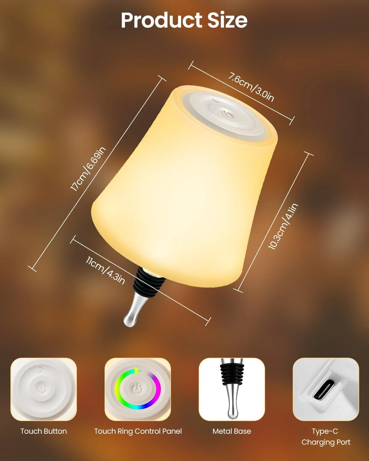 Настільна лампа для пляшок LED Бездротова 5200 mAh 7 режимів RGB IP54 Димована, фото №6