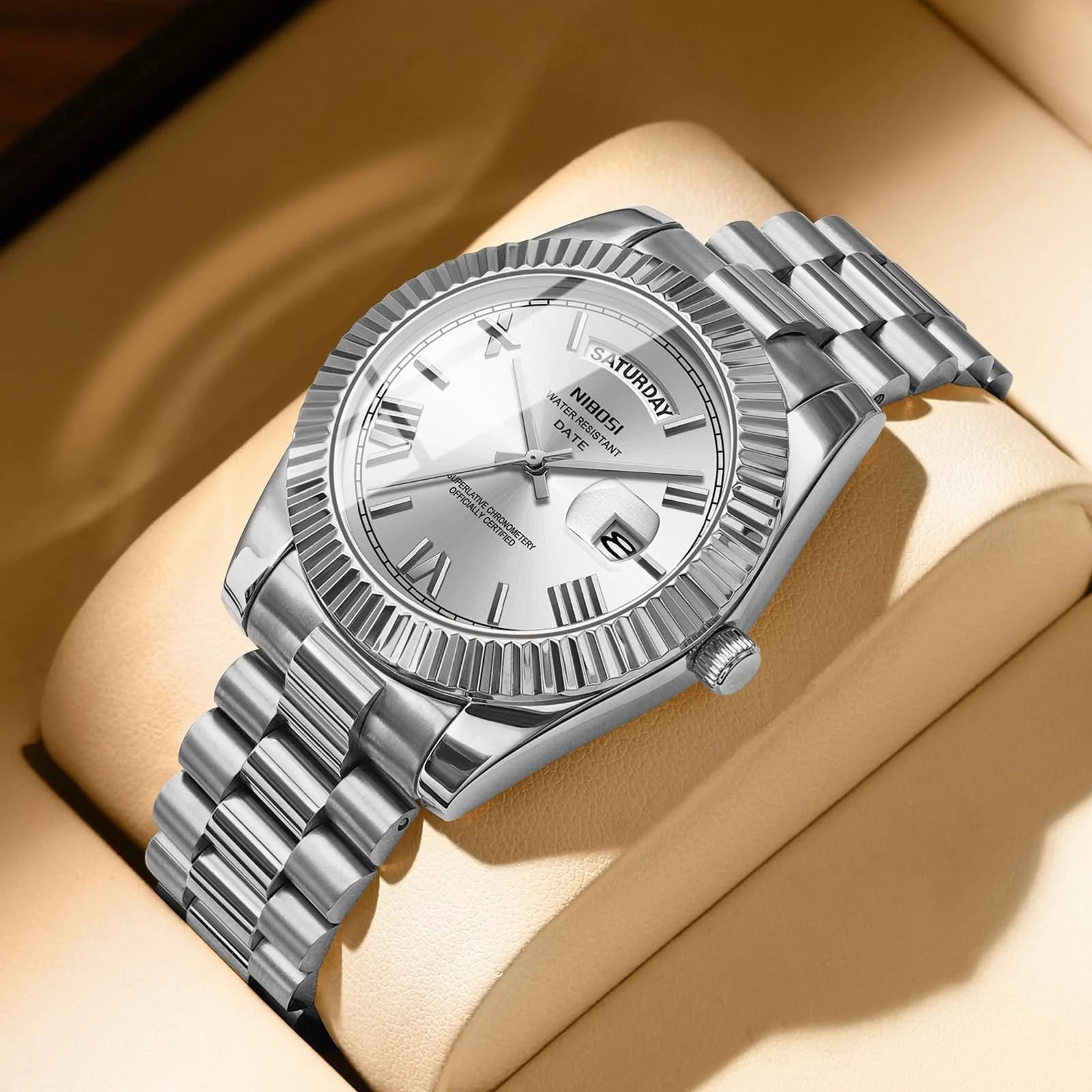 Мужские часы NIBOSI Кварцевые Аналоговые Часы из нержавеющей стали Водонепроницаемые Бизнес Классические Часы с Днем и Датой, фото №5 Мужские часы NIBOSI Кварцевые Аналоговые Часы из нержавеющей стали Водонепроницаемые Бизнес Классические Часы с Днем и Датой, фото №5