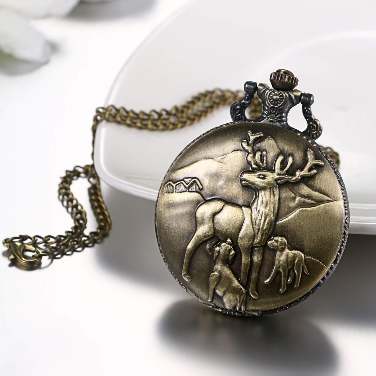 Годинник JewelryWe Кишеньковий Чоловічий Аналоговий Кварцовий Бронзовий Кулон з Ланцюжком, фото №5