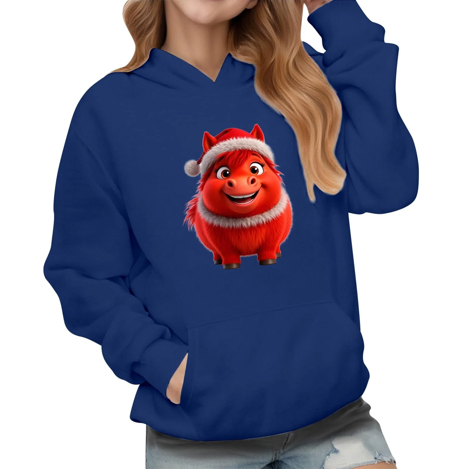 Рождественский свитер детский уютный для девочек, худи, с длинными рукавами, повседневный пуловер, мягкий флис, милый принт, легкая куртка, верхняя одежда для игр, фото №1