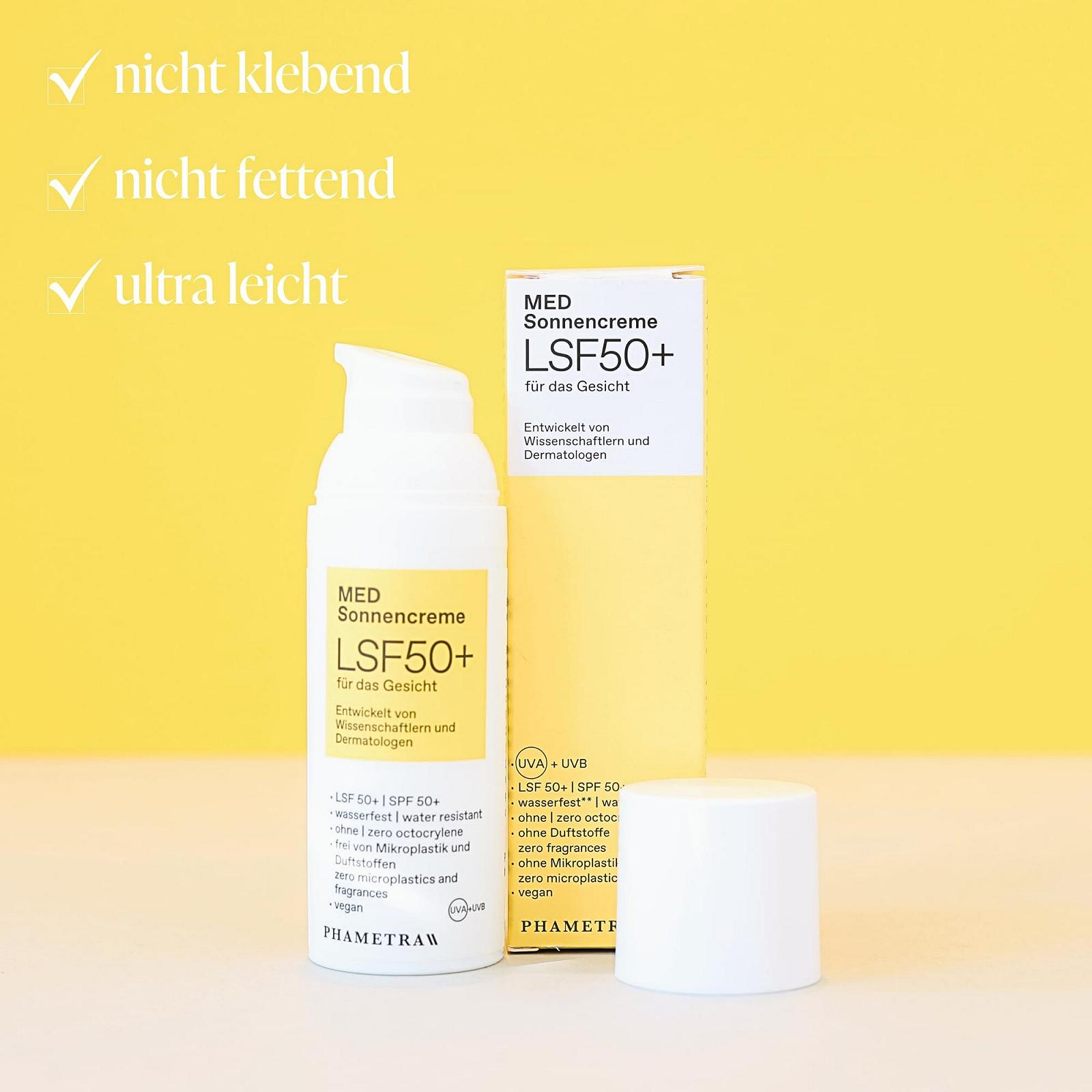 Солнцезащитный крем Phametra MED SPF 50+ для аллергичной и чувствительной кожи, без октокрилена, UVA + UVB защита, водостойкий, без отдушек, веганский, без микропластика, 50 мл, фото №5