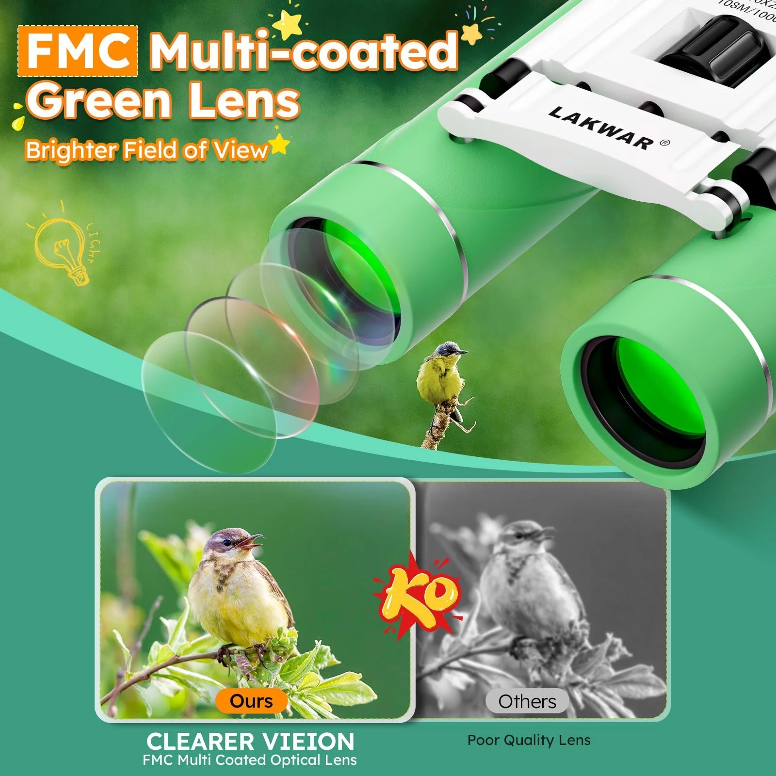 Бінокль 10x25 Компактний Міні Водонепроникний Зелений, фото №2