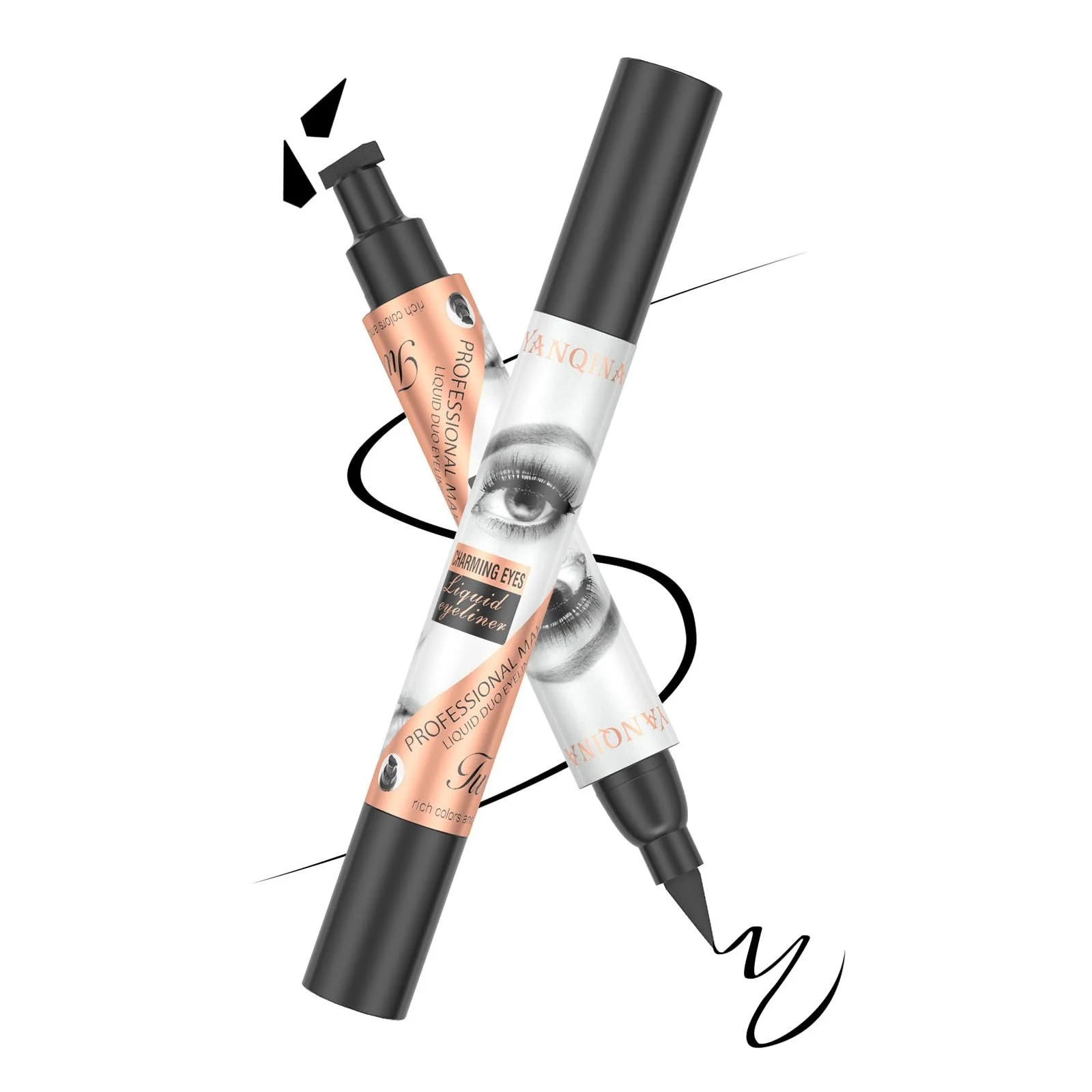 Подводка для глаз с двумя наконечниками, жидкая, стойкая, водостойкая, не размазывается, для идеального макияжа "кошачий глаз" для всех форм глаз, фото №1