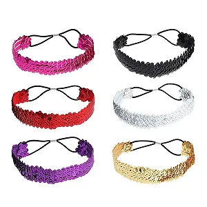 Обруч для волосся Lurrose з блискітками, 6 штук, еластичні пов'язки для волосся з блискітками для жінок та дівчат (Випадкові кольори) - Фото 1