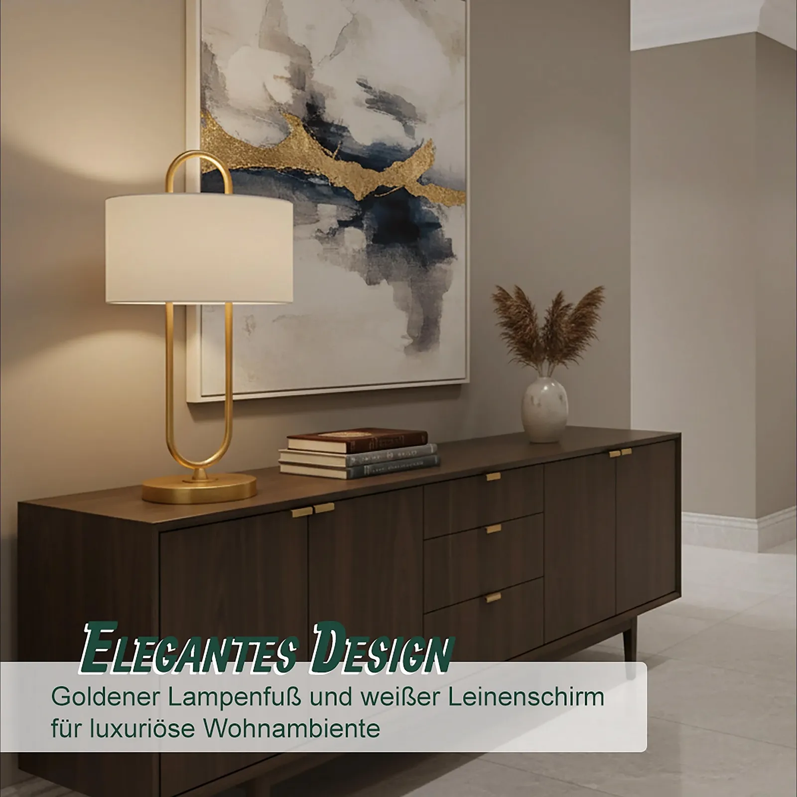 Настільна лампа Relaxdays U-подібна з лляним абажуром E27 55 x 30,5 см Білий/Золотистий, фото №3