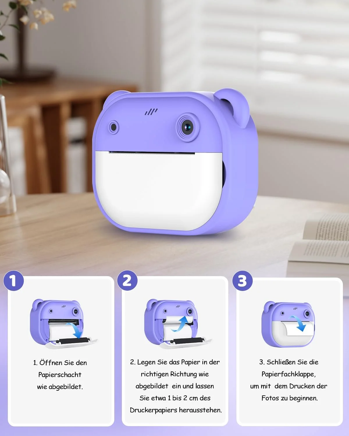 Детская камера мгновенной печати 1080P Dual Lens 2 дюйма 32GB Фиолетовая, фото №7