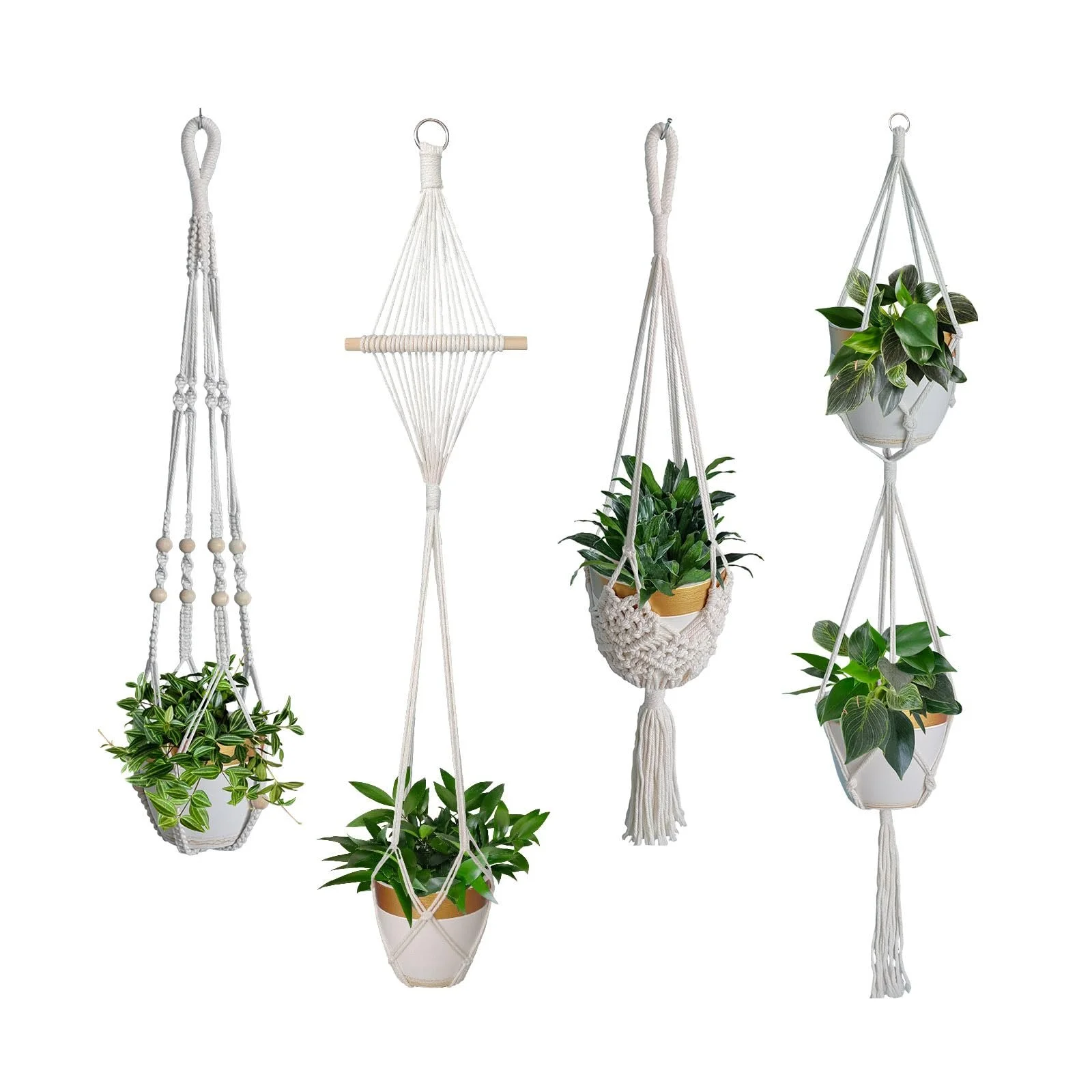 Кошики макраме підвісні 4 шт. Бавовняні Бохо Декоративні для саду та дому Scatter, фото №1