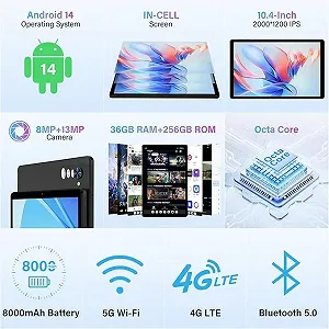 Планшет 10.4" Full HD RUSHAR P107 12+24/256Gb 4G 2-SIM 8 ядер Android 14 8000 mAh Черный synthetic.ua - Фото 1