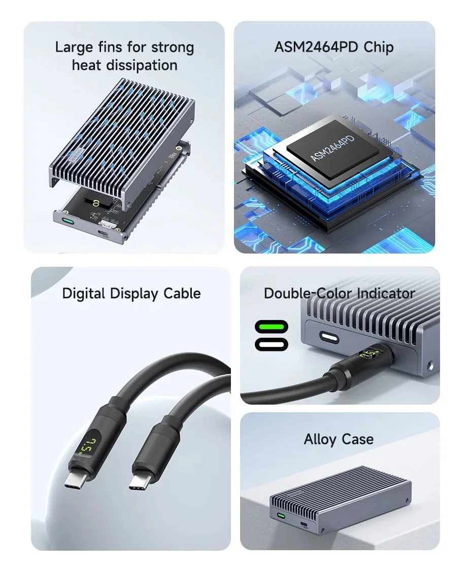 Внешний карман HAGIBIS MC40 40Gbps M.2 NVMe SSD to USB4, Thunderbolt 4 Black, фото №9 Внешний карман HAGIBIS MC40 40Gbps M.2 NVMe SSD to USB4, Thunderbolt 4 Black, фото №9