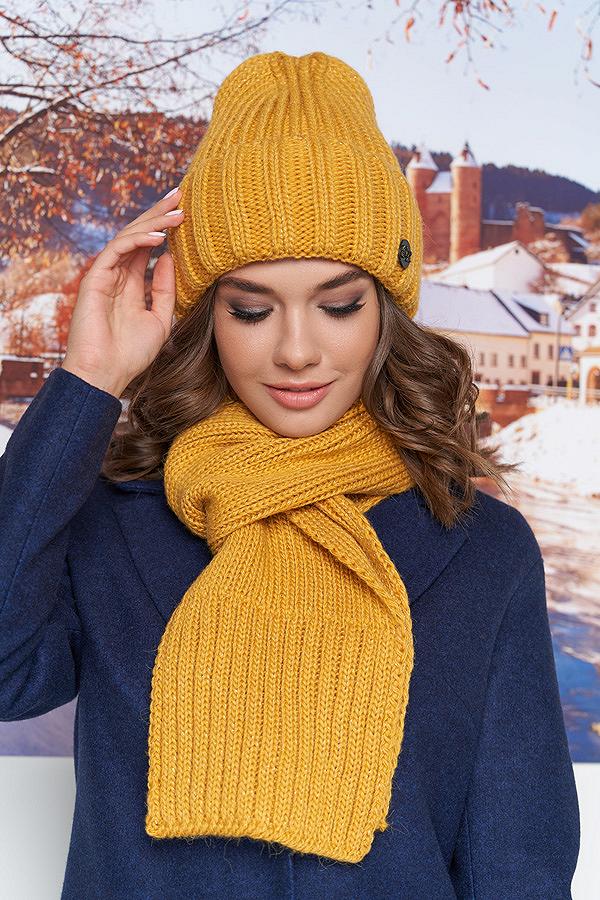 Комплект Наоми шапка и шарф Braxton горчичный 56-59, фото №1