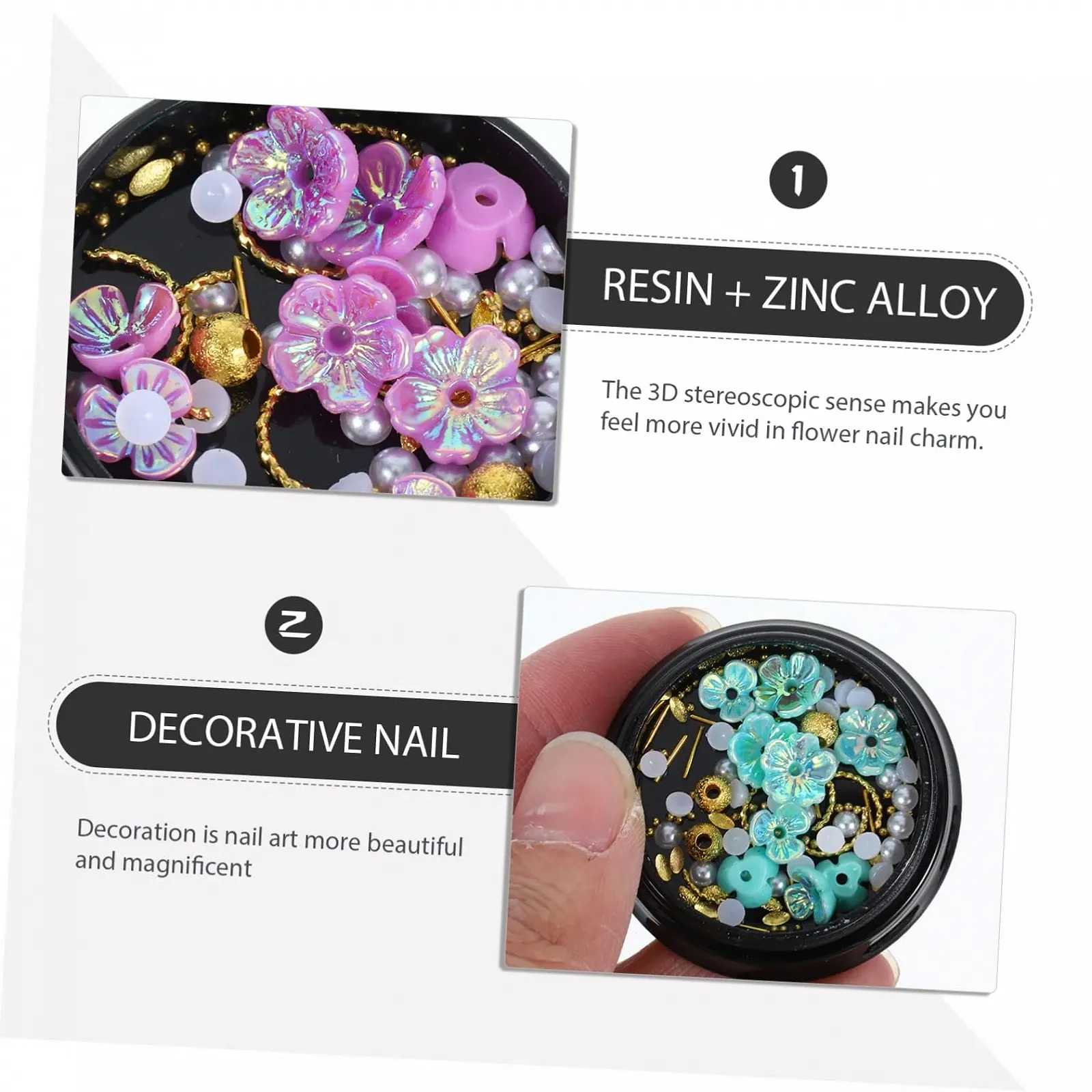 Подвески для декора ногтей FRCOLOR, цветок, цинковый сплав и смола, фото №9