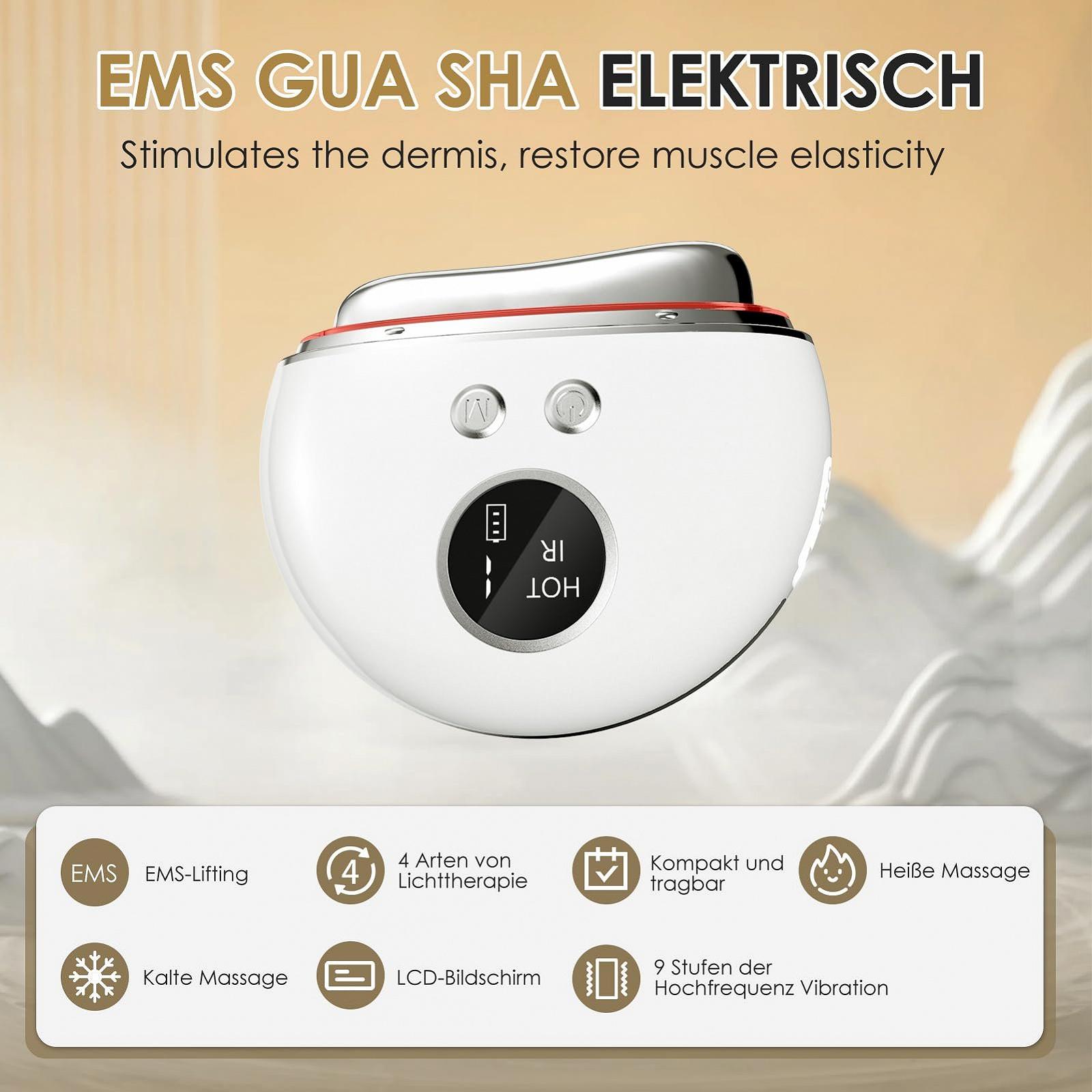 EMS Гуа Ша Масажер для обличчя Електричний LED Синій, Зелений та Червоний Колірна терапія 4 Режими Нагрівання 9 Рівнів інтенсивності Підтяжка обличчя Антивіковий, фото №2