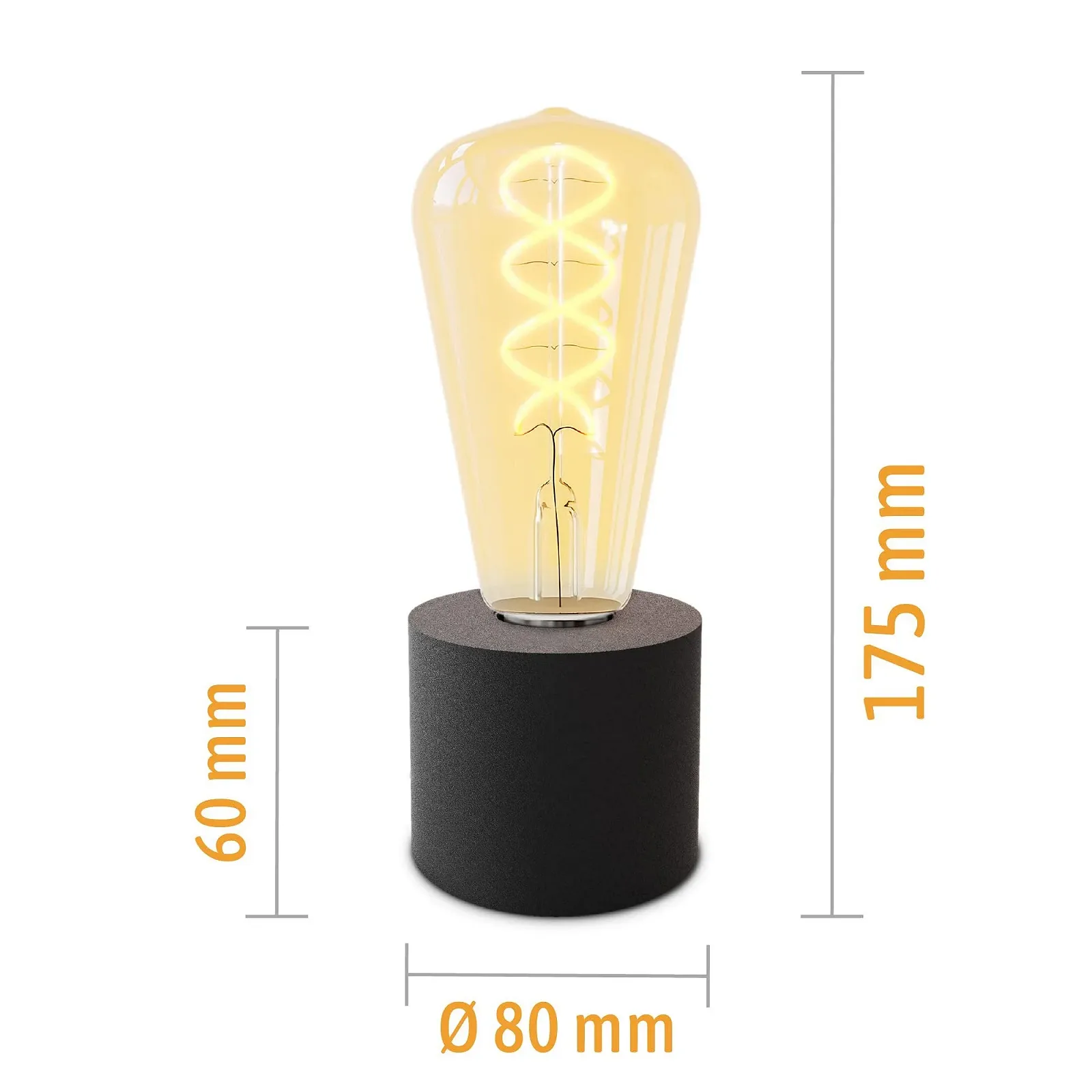 Настільна лампа SSC-LUXon NAMBI Edison Vintage E27 LED з кабелем та вимикачем Чорний матовий, фото №5