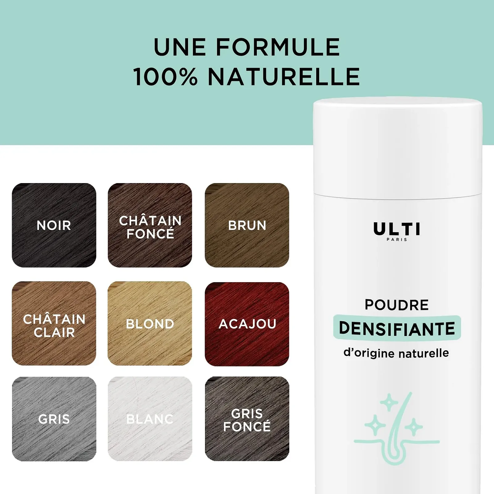 ULTI Paris для загущення та об'єму волосся, 100% натуральне! Пудра для волосся при випадінні та тонкому волоссі, 27 г (Світло-коричневий), фото №3