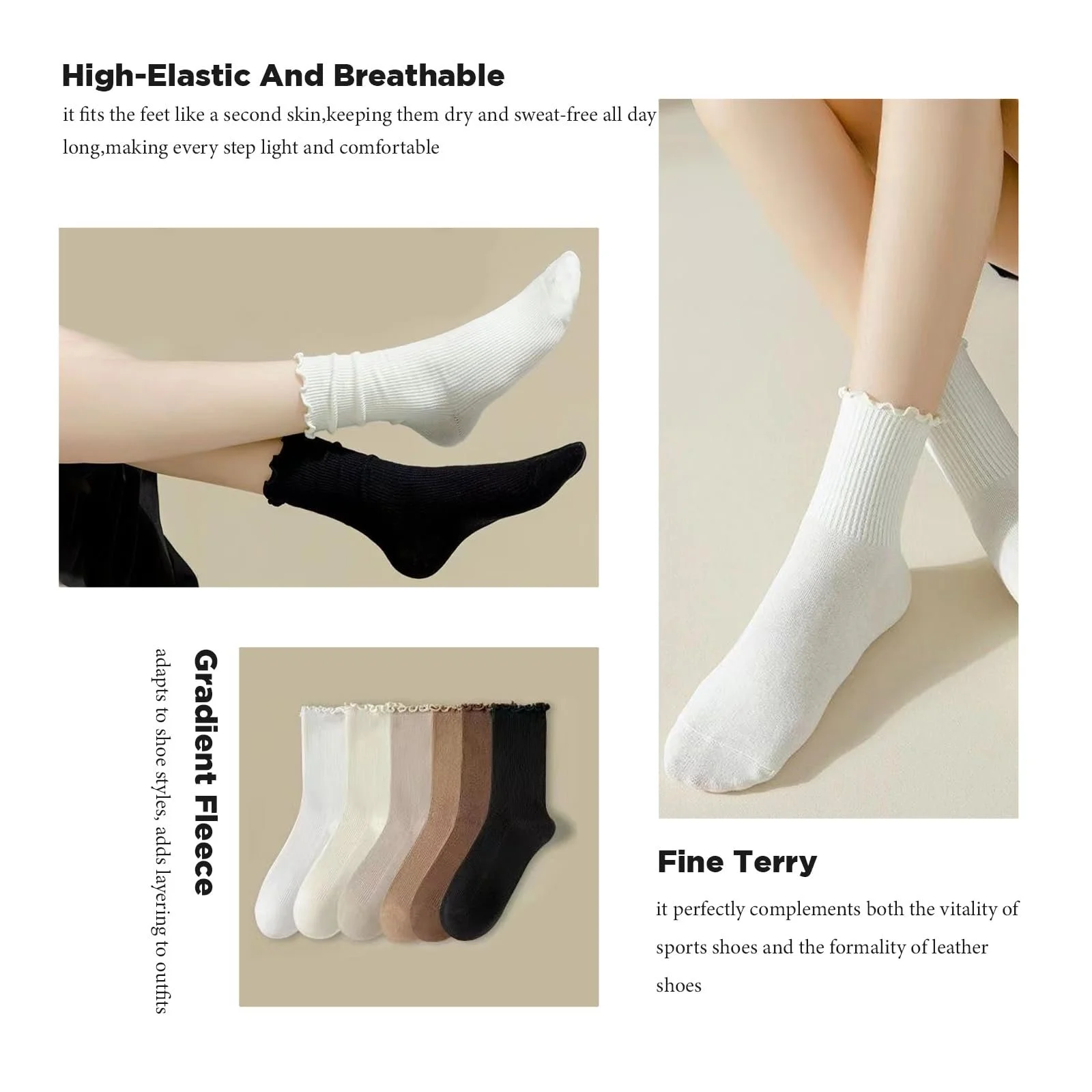 Носки с рюшами, 8 пар носков, Женские, Милые хлопковые носки (Размер 35-41), фото №2