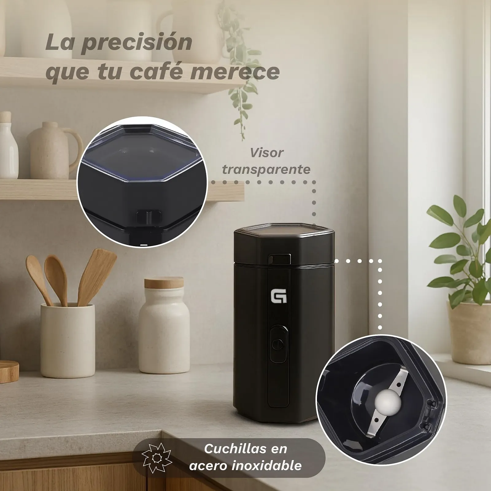 Електрична кавомолка Grunkel MO-150R, місткість 50 г, леза з нержавіючої сталі, підходить для сухофруктів та спецій, чорна, фото №6