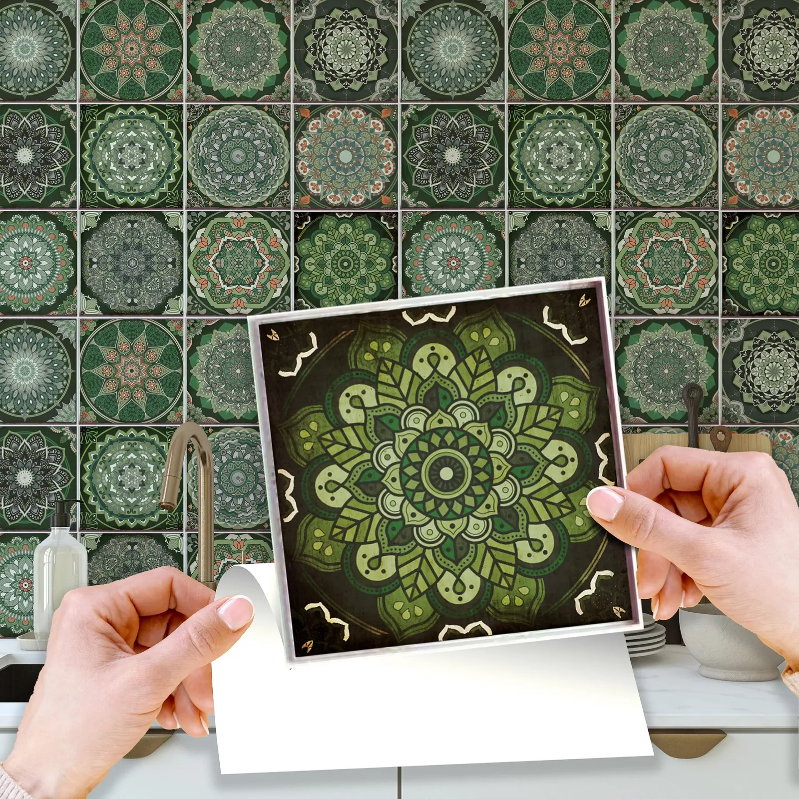 Наклейки на плитку WALPLUS 15 x 15 см 24 шт Зелений Вінтаж, фото №1 Наклейки на плитку WALPLUS 15 x 15 см 24 шт Зелений Вінтаж, фото №1