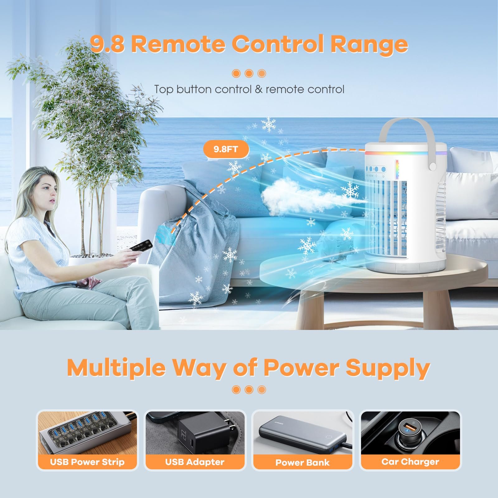 Мобільний кондиціонер Mini Air Cooler 1400 мл Портативний з пультом дистанційного керування 3 швидкості, фото №3