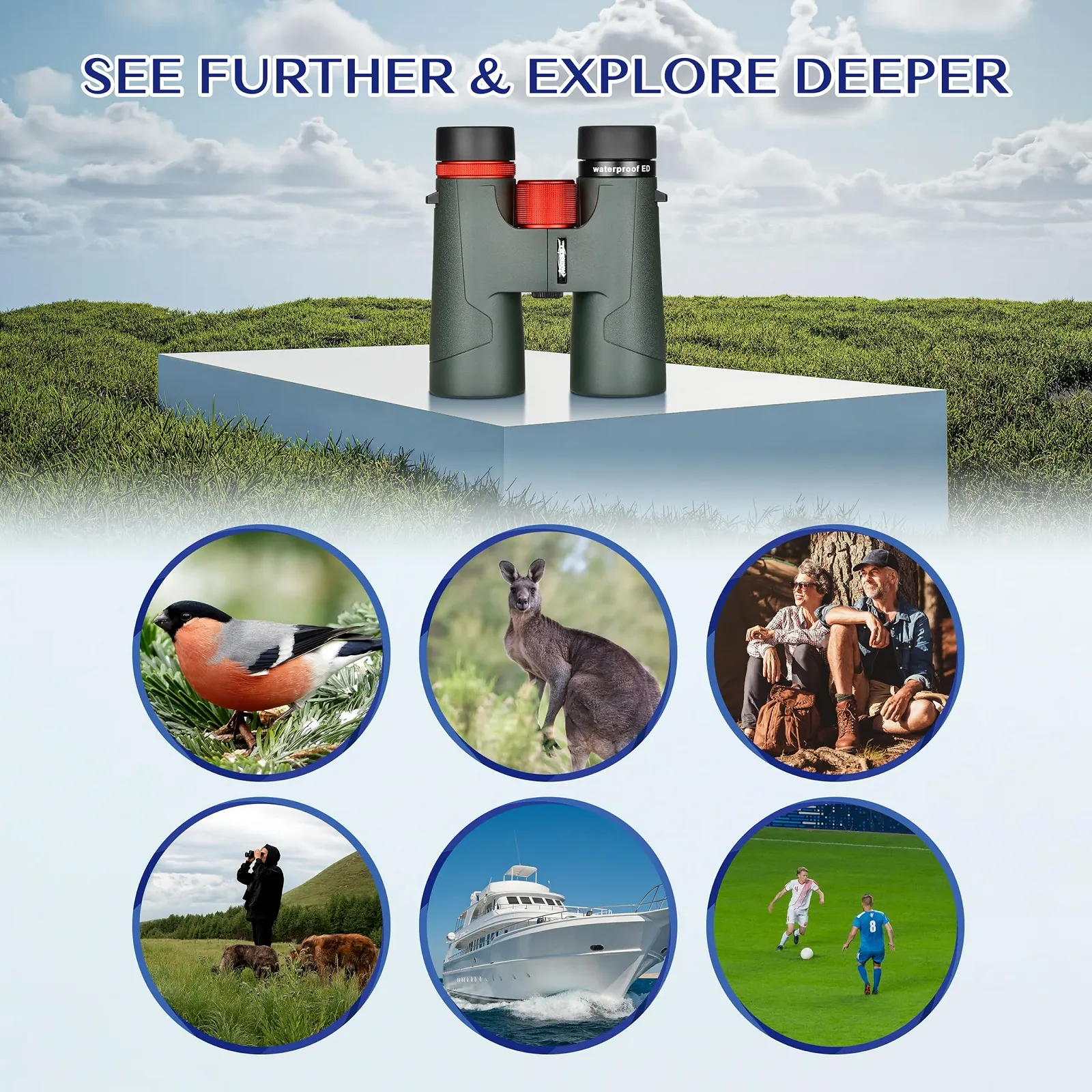 Бинокль AOMEKIE 10 x 42 ED Multi-Coated BaK4 Prism Водонепроницаемый, фото №9