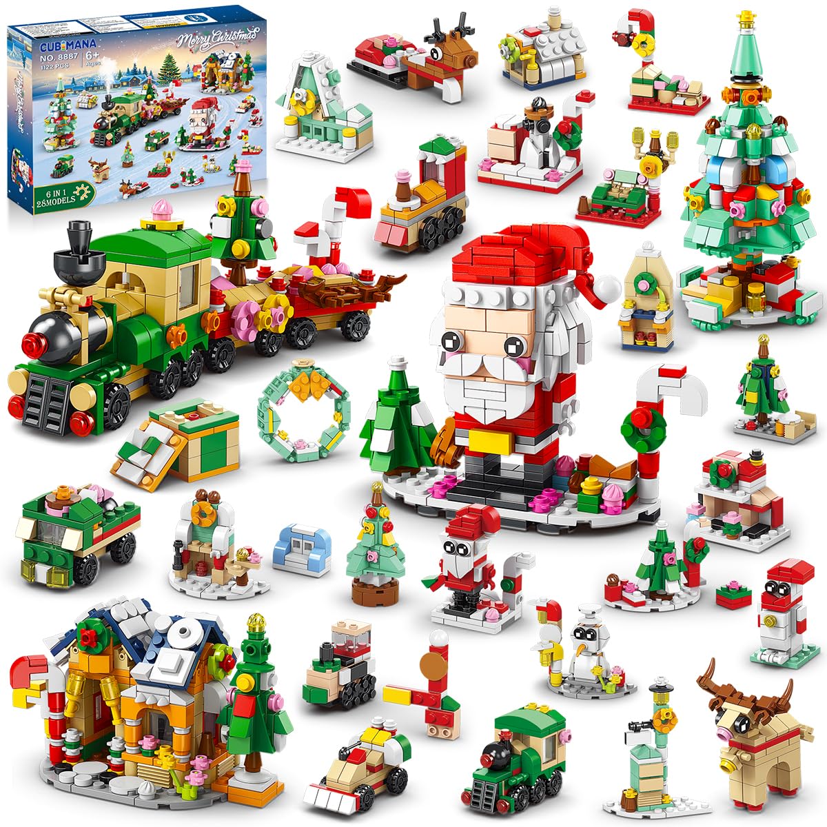 Конструктор CUBIMANA 24 Pack Christmas Building Kits з LED світлом 1122-Piece, фото №1