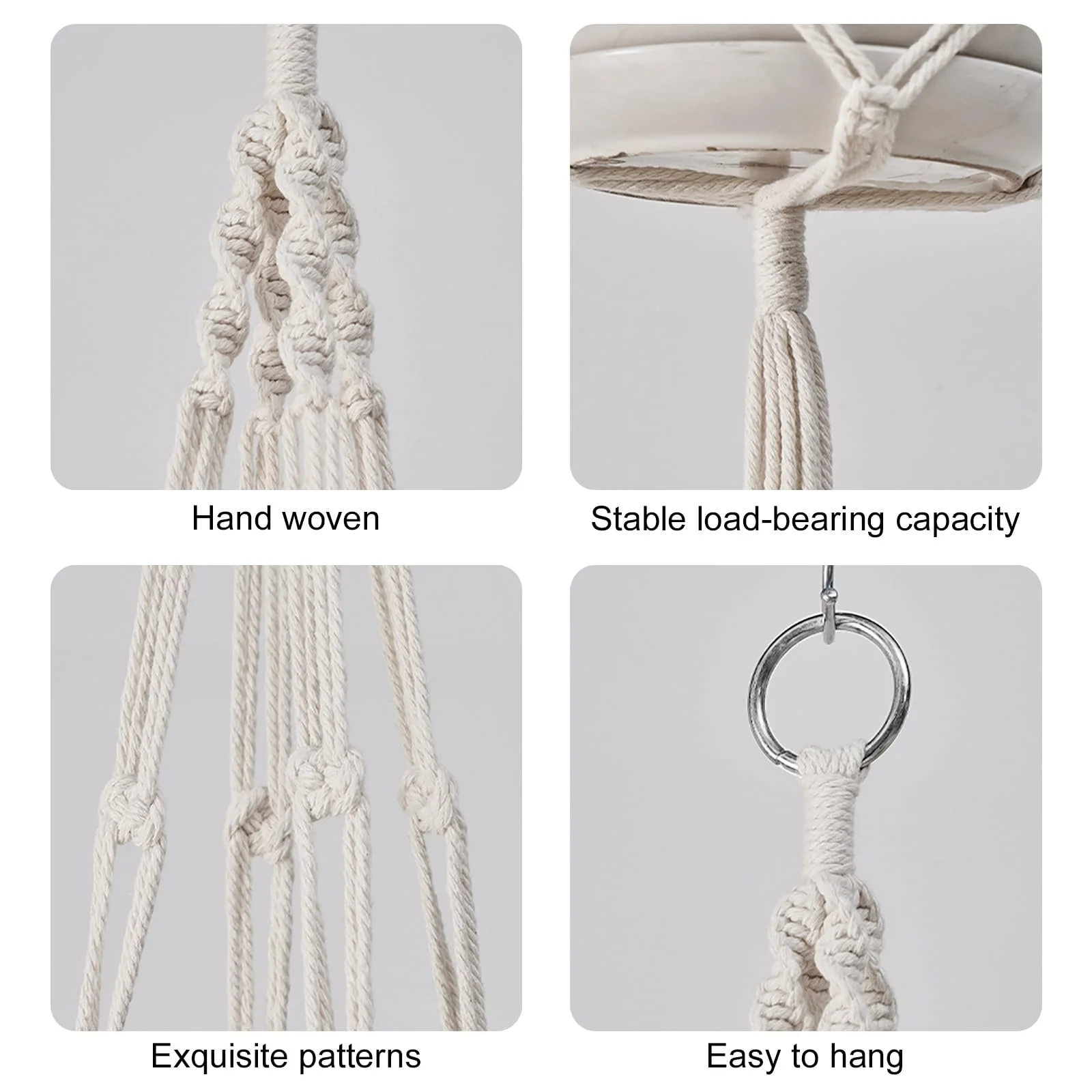 Набор подвесных корзин макраме 2 шт. Хлопковая веревка 105 см, фото №3