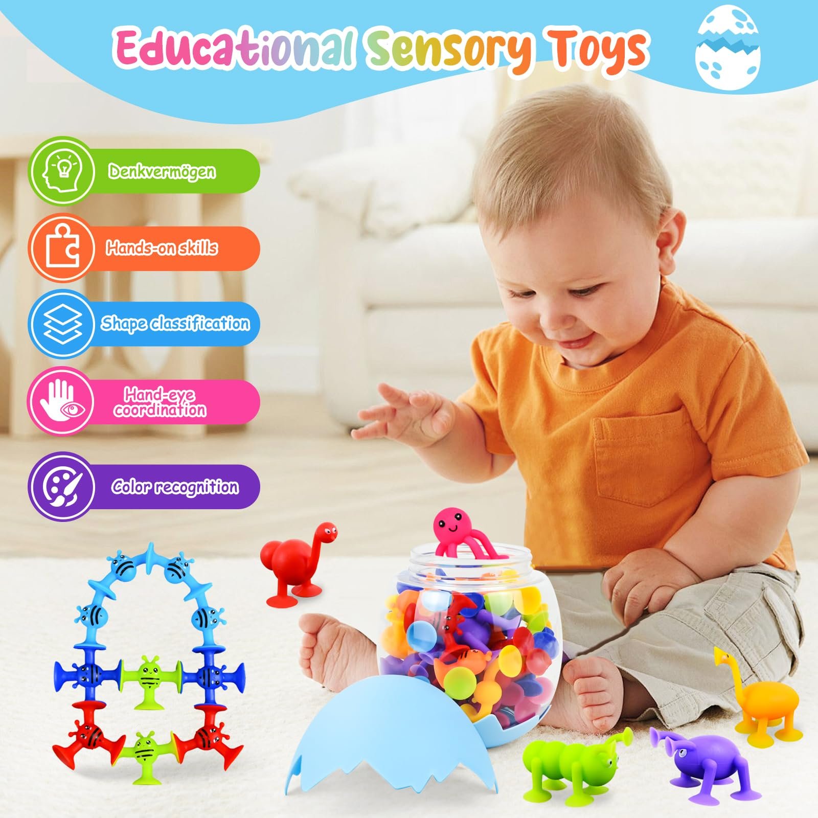 Іграшка на присосках Ulikey для дітей, 42 штуки, сенсорна Монтессорі, зі зберіганням у яйці динозавра, фото №2 Іграшка на присосках Ulikey для дітей, 42 штуки, сенсорна Монтессорі, зі зберіганням у яйці динозавра, фото №2