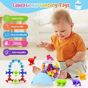 Игрушка на присосках Ulikey для детей, 42 штуки, сенсорная Монтессори, с хранением в яйце динозавра synthetic.ua - Фото 1