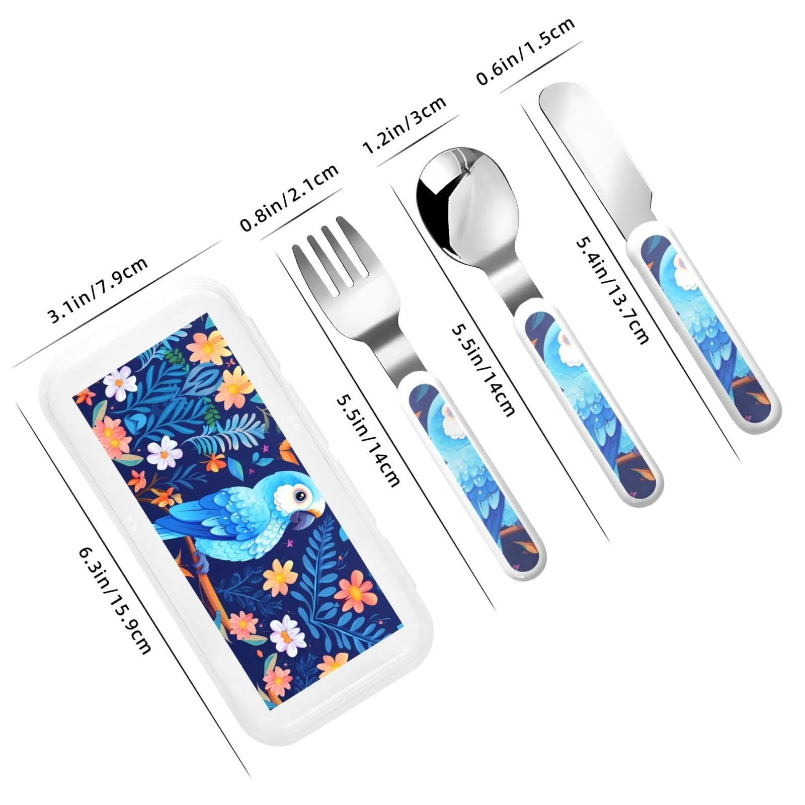 Дитячий набір з трьох предметів з ілюстрацією папуги, фото №3 Дитячий набір з трьох предметів з ілюстрацією папуги, фото №3