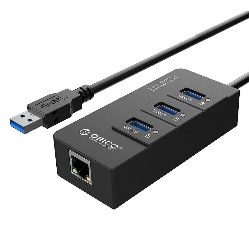 Концентратор USB3.0 Orico CA912742 HR01-U3-V1-BK-BP Black 3хUSB3.0+RJ45, фото №1