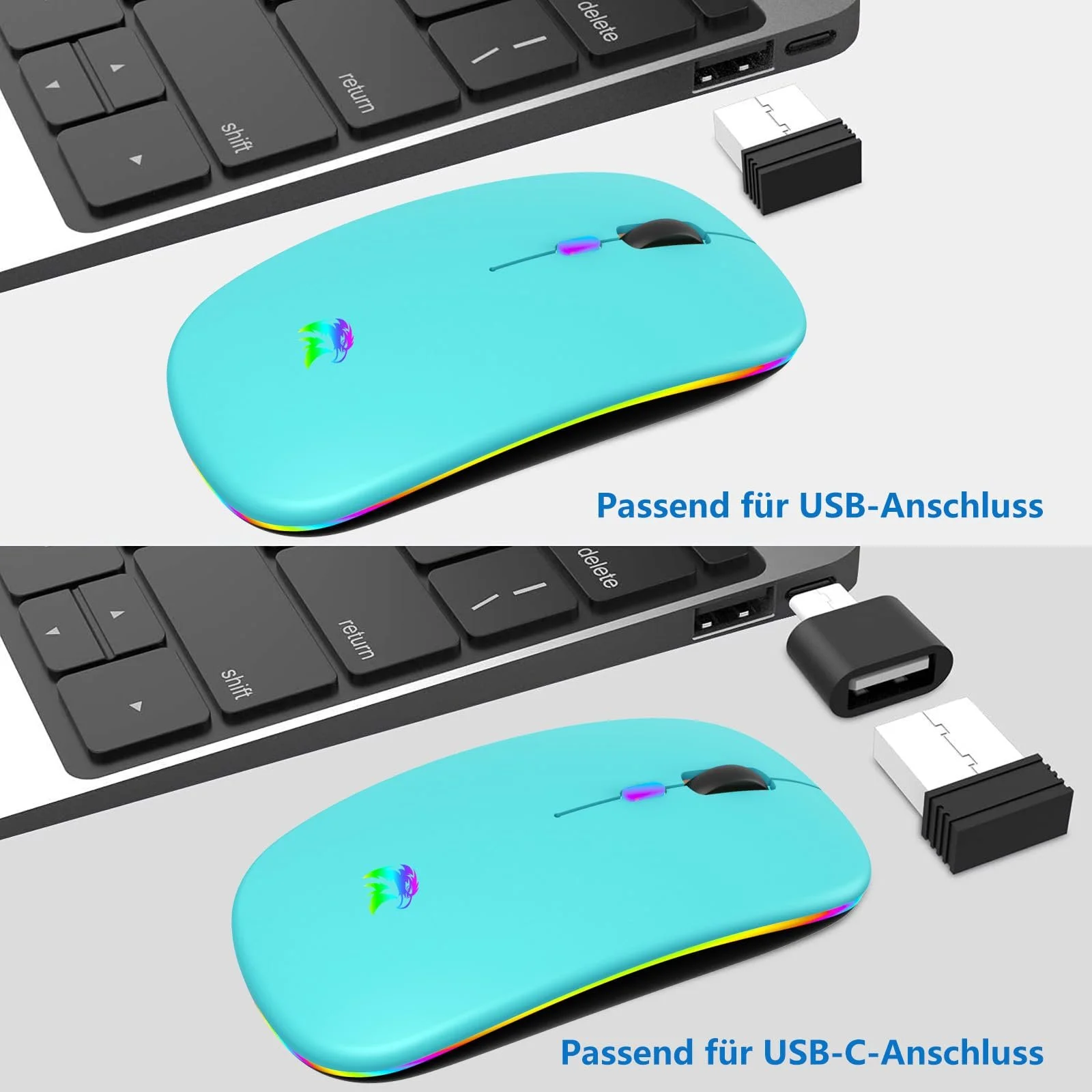 Мышь Беспроводная USB 2.4 GHz Bluetooth 1600 DPI Оптическое Отслеживание Лазурное Озеро, фото №4