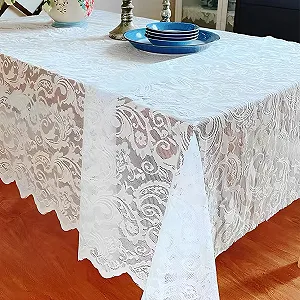 Скатерть кружевная прямоугольная цветочный узор 140 x 220 см Белая - Фото 1