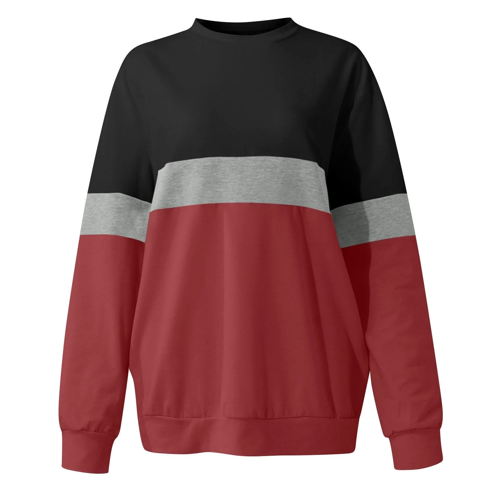 Женский свободный свитшот Lemoiitea Color Block с длинными рукавами, круглым вырезом и карманом, осенне-зимний, фото №4